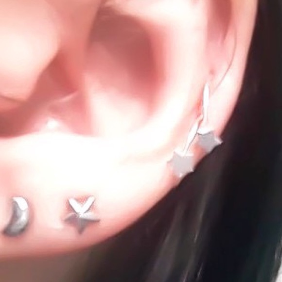 ⭐️925 Sterling Silver Star Nose Ring Cartilage Helix Tragus Rook Hoop Earring - Picture 4 of 13